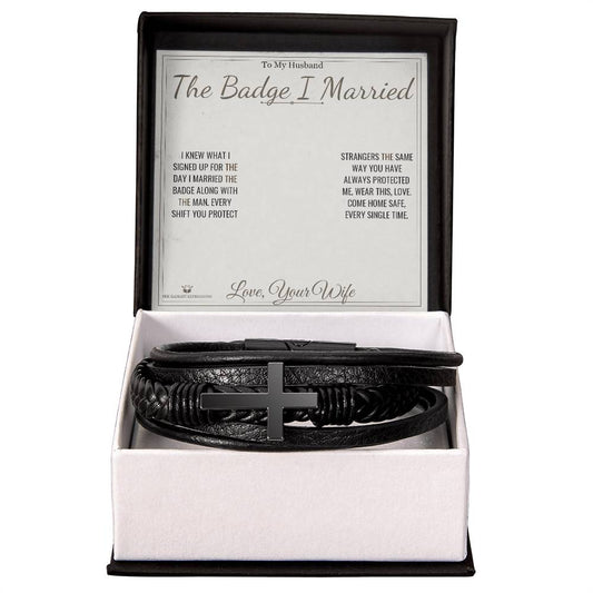 The Badge I Married - Men's Cross Bracelet for Husband - personalized keepsake gift from SKH Radiant Expressions