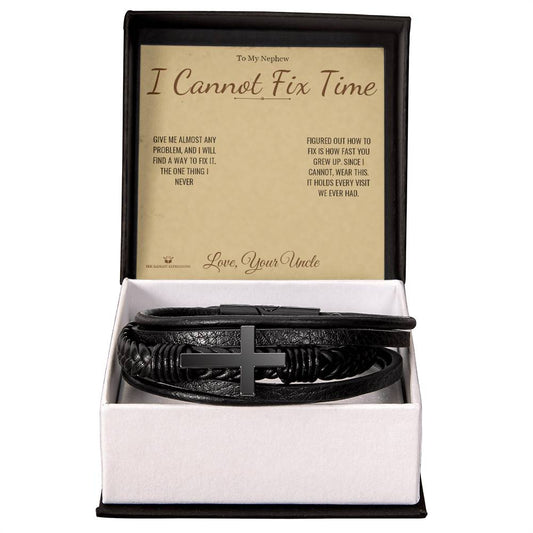 I Cannot Fix Time - Men's Cross Bracelet for Nephew - personalized keepsake gift from SKH Radiant Expressions