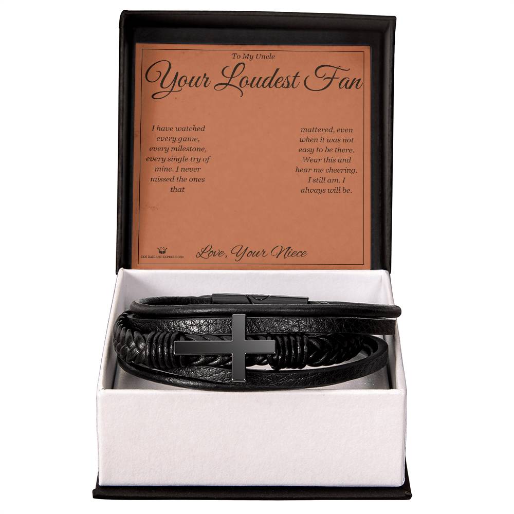 Your Loudest Fan - Men's Cross Bracelet for Uncle - personalized keepsake gift from SKH Radiant Expressions