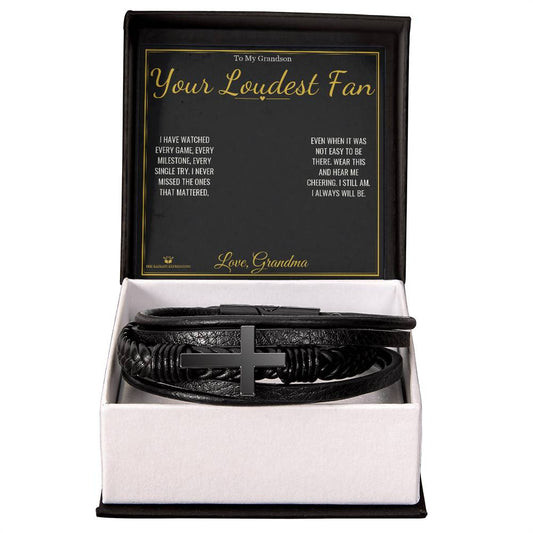 Your Loudest Fan - Men's Cross Bracelet for Grandson - personalized keepsake gift from SKH Radiant Expressions