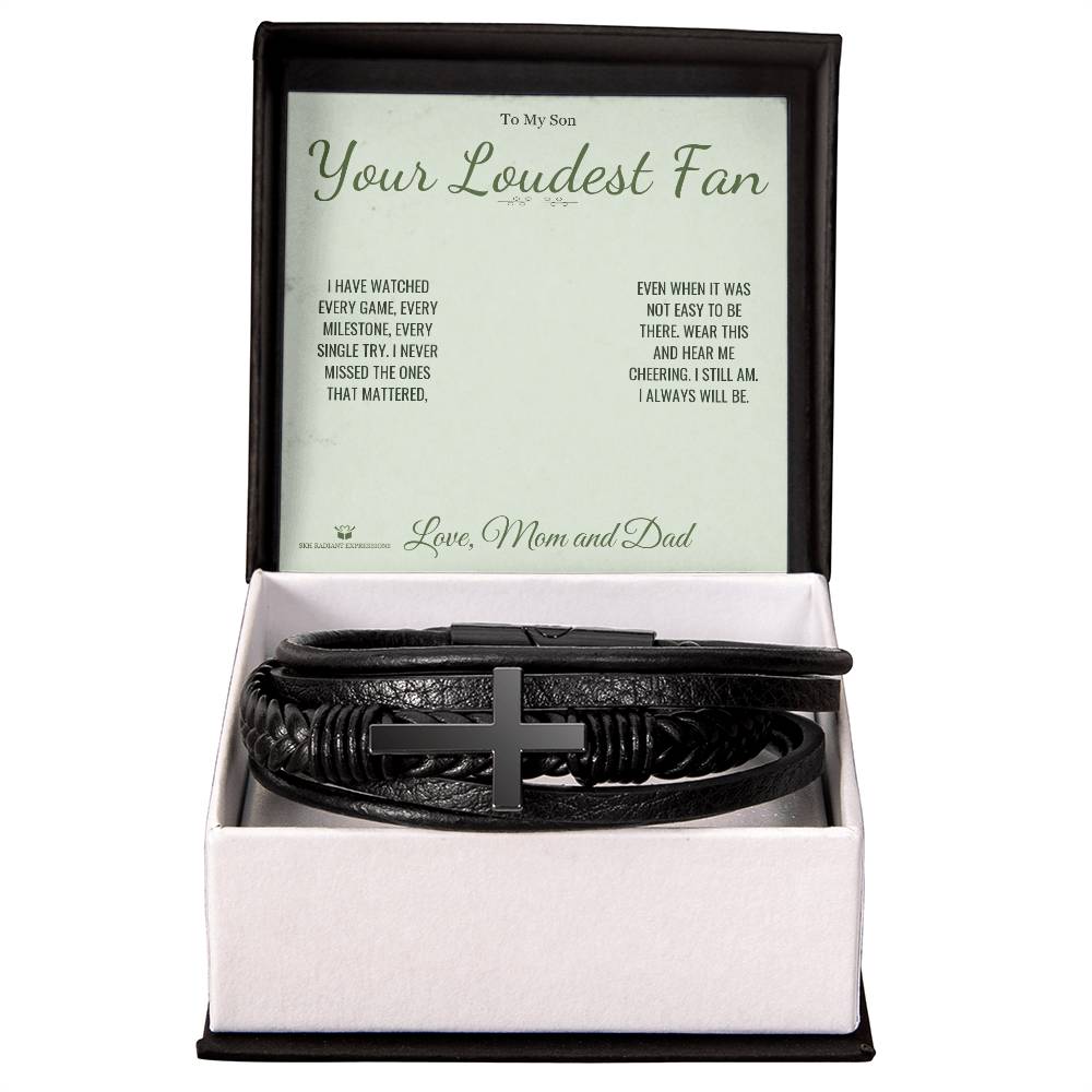 Your Loudest Fan - Men's Cross Bracelet for Son - personalized keepsake gift from SKH Radiant Expressions