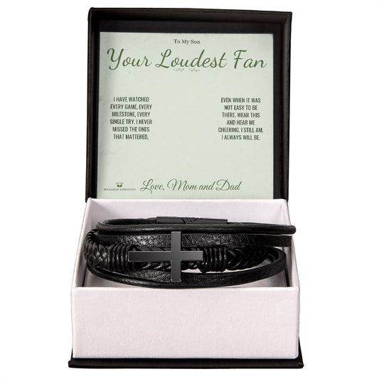 Your Loudest Fan - Men's Cross Bracelet for Son - personalized keepsake gift from SKH Radiant Expressions