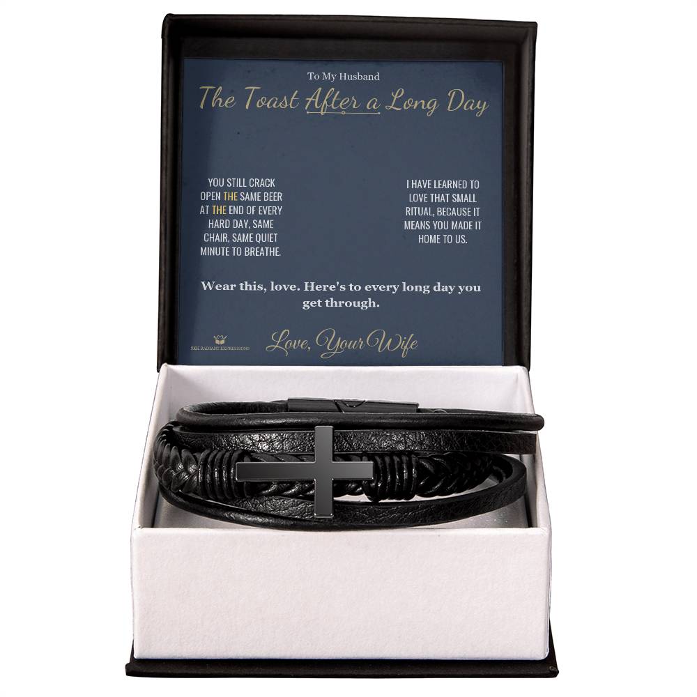 The Toast After a Long Day - Men's Cross Bracelet for Husband - personalized keepsake gift from SKH Radiant Expressions