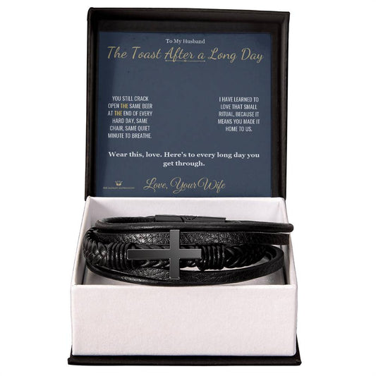 The Toast After a Long Day - Men's Cross Bracelet for Husband - personalized keepsake gift from SKH Radiant Expressions