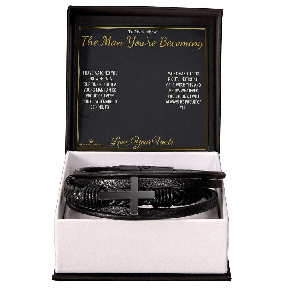The Man You're Becoming - Men's Cross Bracelet for Nephew - personalized keepsake gift from SKH Radiant Expressions