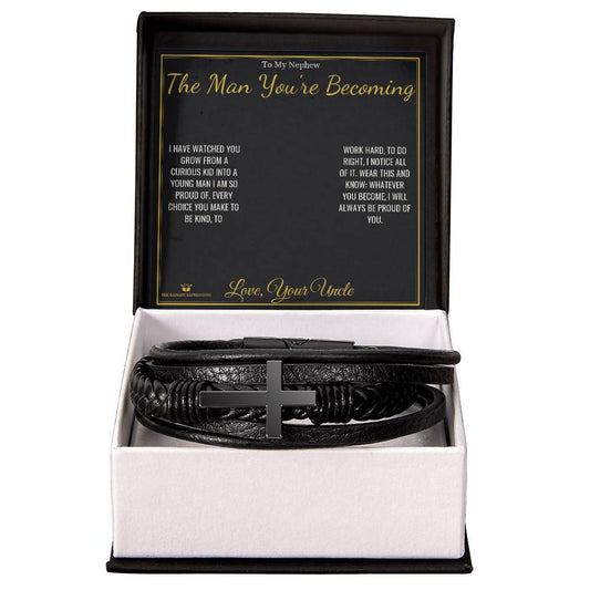 The Man You're Becoming - Men's Cross Bracelet for Nephew - personalized keepsake gift from SKH Radiant Expressions