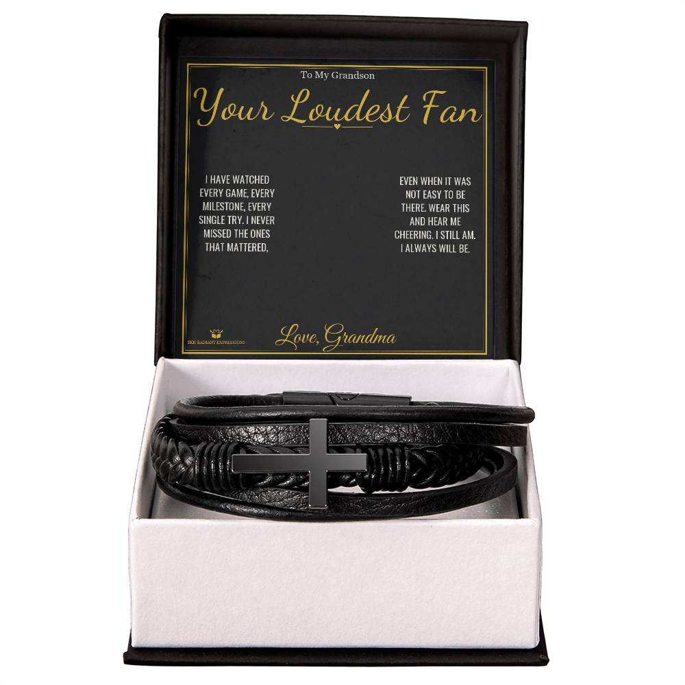 Your Loudest Fan - Men's Cross Bracelet for Grandson