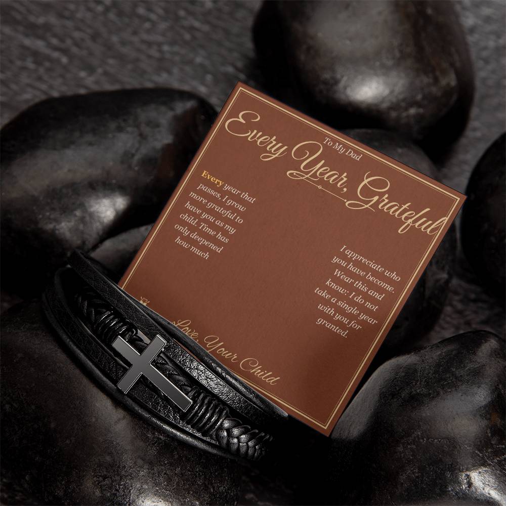 Every Year, Grateful - Men's Cross Bracelet for Dad