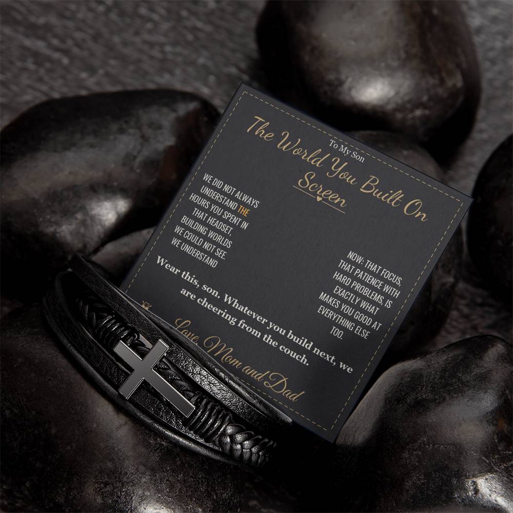 The World You Built On Screen - Men's Cross Bracelet for Son