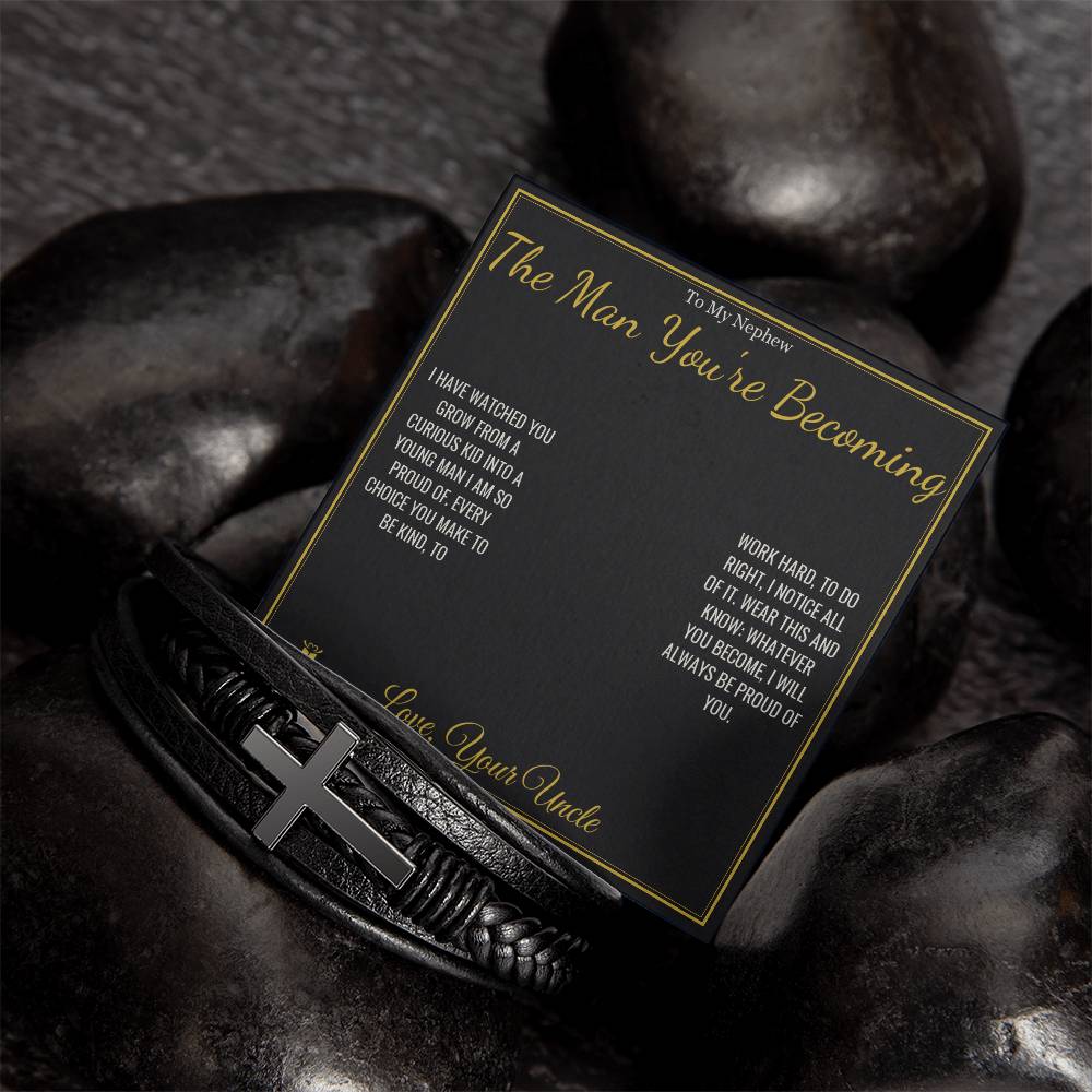 The Man You're Becoming - Men's Cross Bracelet for Nephew