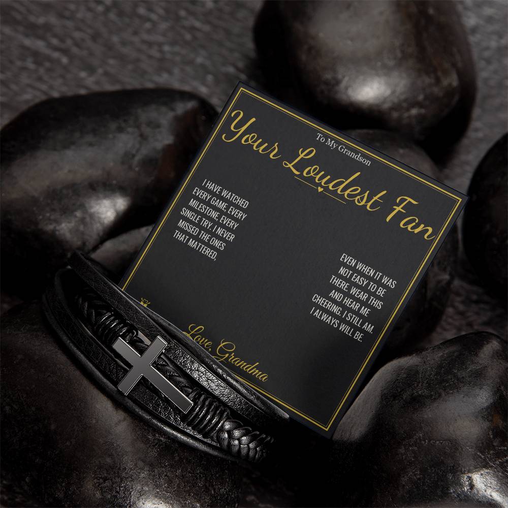 Your Loudest Fan - Men's Cross Bracelet for Grandson
