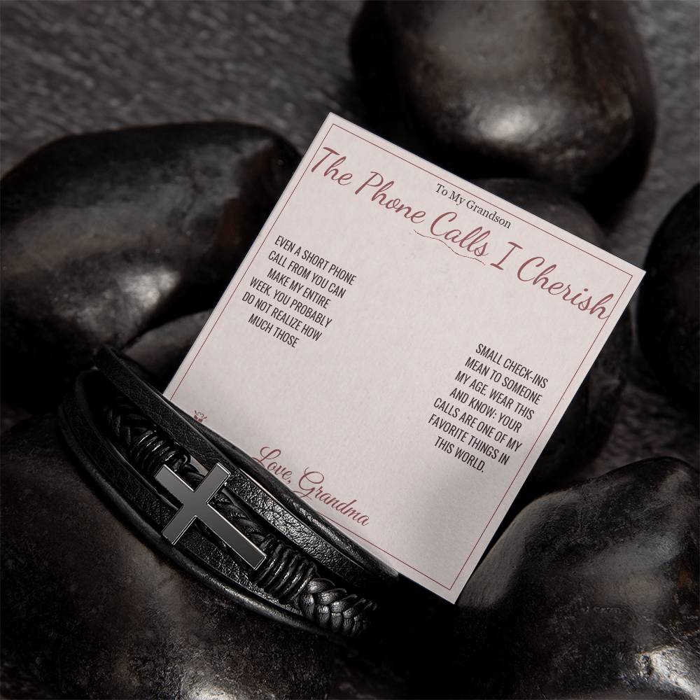 The Phone Calls I Cherish - Men's Cross Bracelet for Grandson