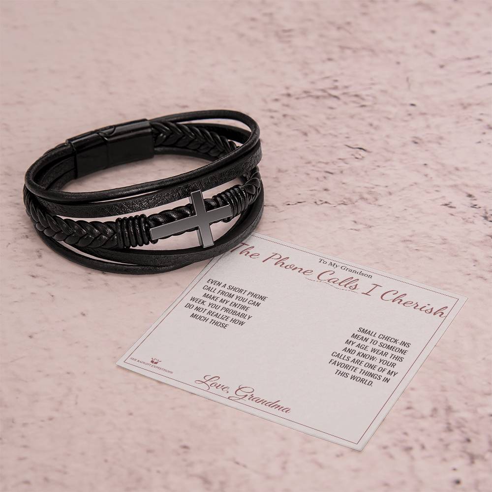 The Phone Calls I Cherish - Men's Cross Bracelet for Grandson