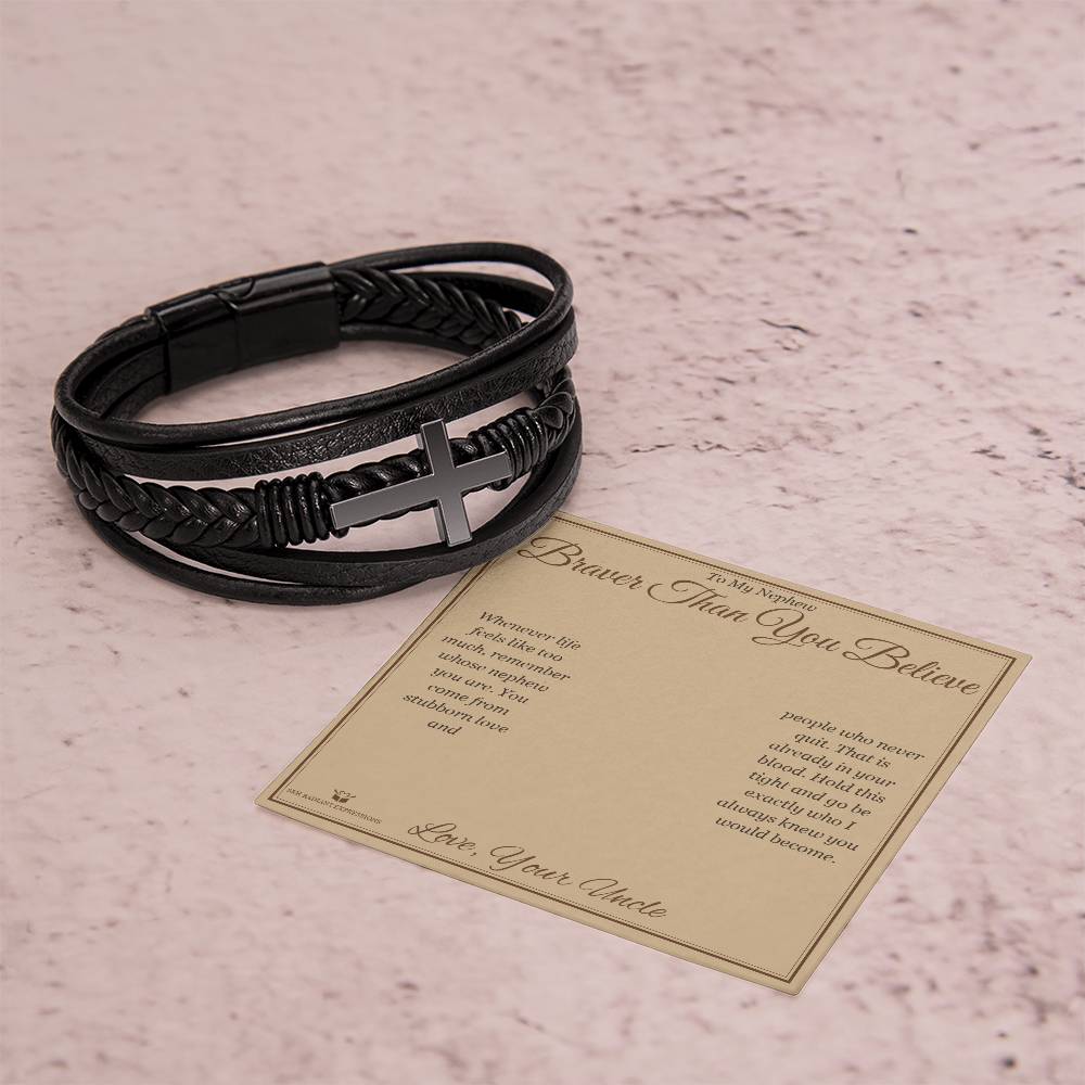 Braver Than You Believe - Men's Cross Bracelet for Nephew