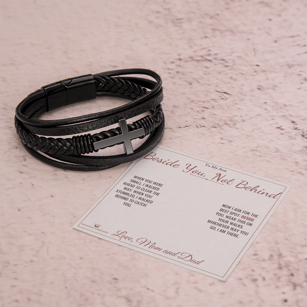 Beside You, Not Behind - Men's Cross Bracelet for Son