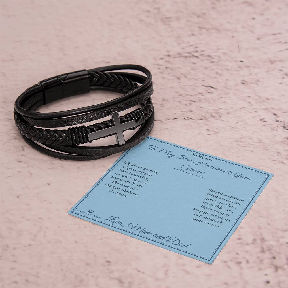 To My Son, However You Grow - Men's Cross Bracelet for Son