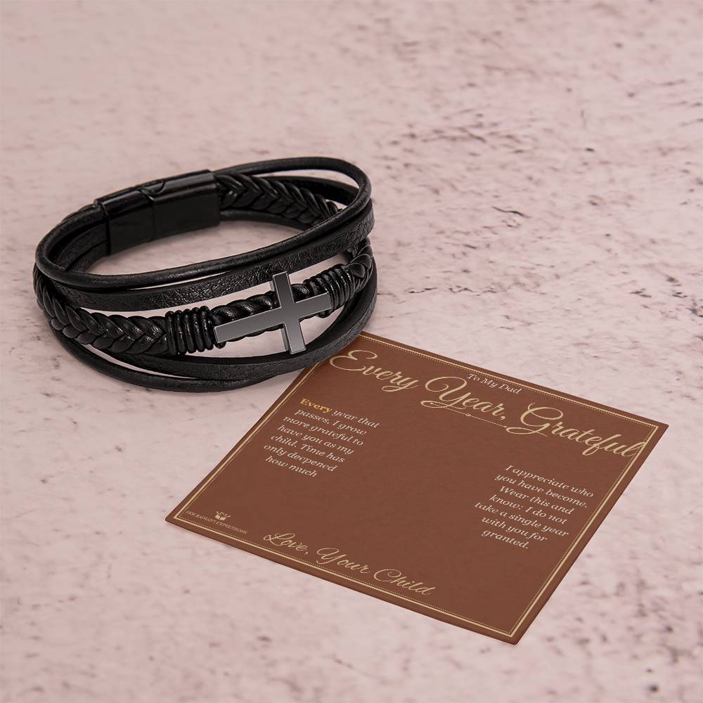 Every Year, Grateful - Men's Cross Bracelet for Dad