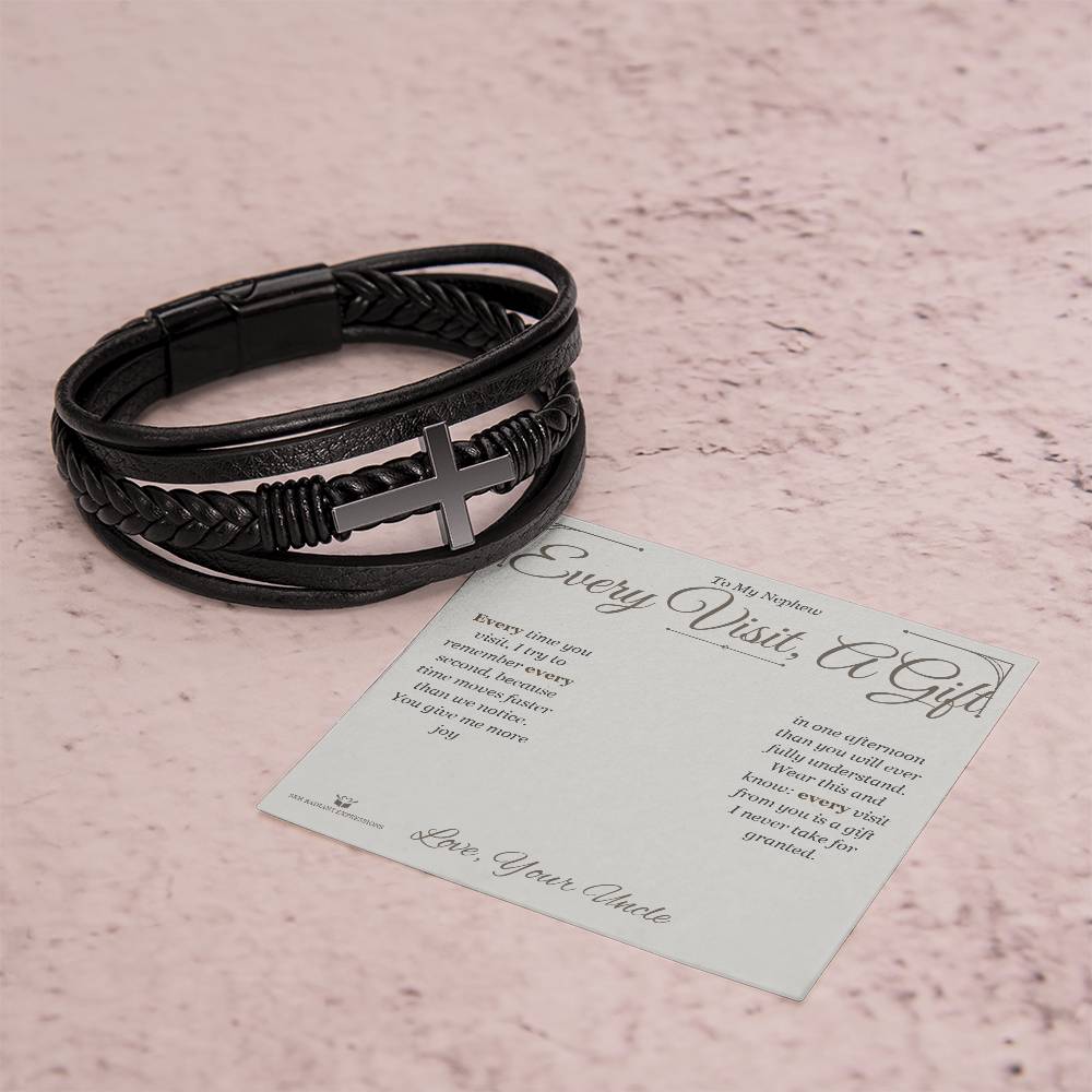 Every Visit, A Gift - Men's Cross Bracelet for Nephew