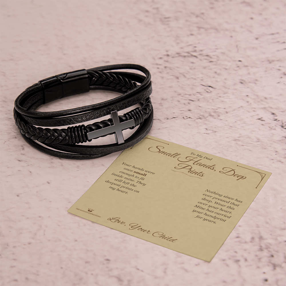 Small Hands, Deep Prints - Men's Cross Bracelet for Dad