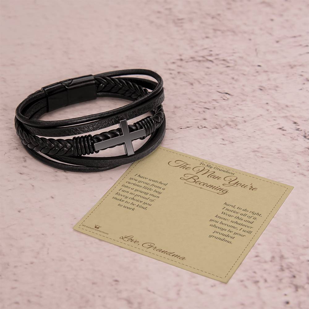 The Man You're Becoming - Men's Cross Bracelet for Grandson