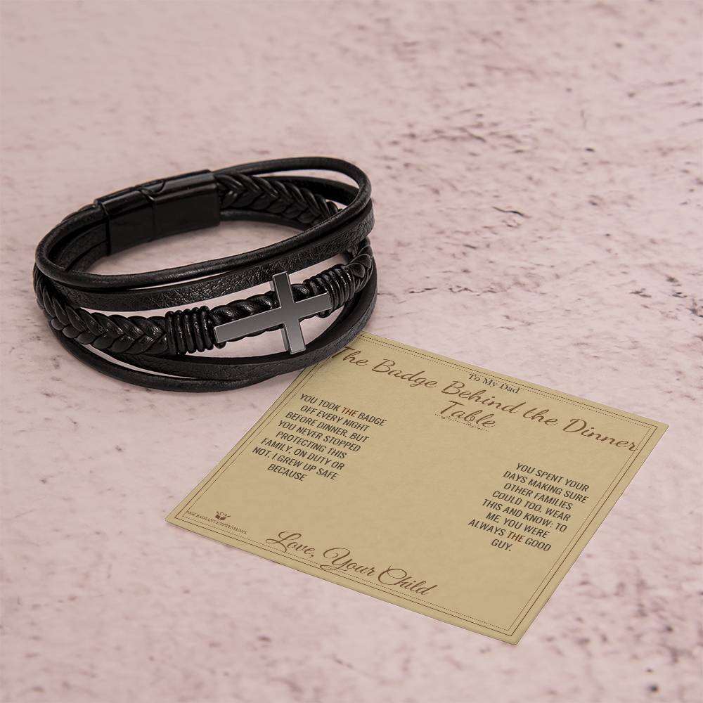 The Badge Behind the Dinner Table - Men's Cross Bracelet for Dad