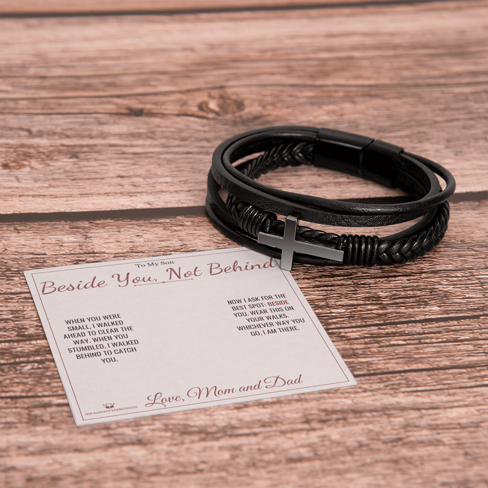 Beside You, Not Behind - Men's Cross Bracelet for Son