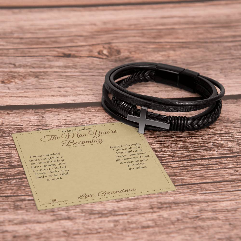 The Man You're Becoming - Men's Cross Bracelet for Grandson