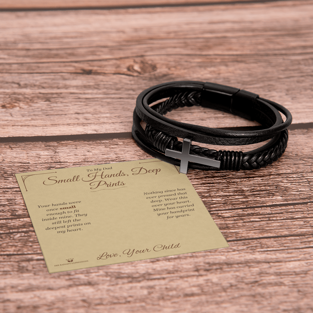 Small Hands, Deep Prints - Men's Cross Bracelet for Dad