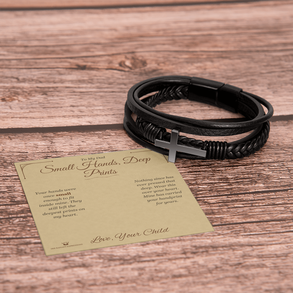 Small Hands, Deep Prints - Men's Cross Bracelet for Dad