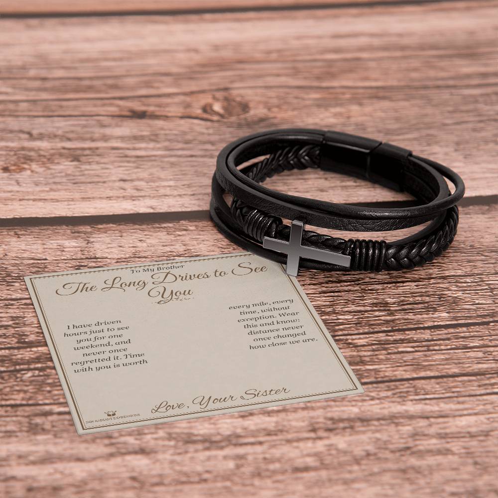 The Long Drives to See You - Men's Cross Bracelet for Brother