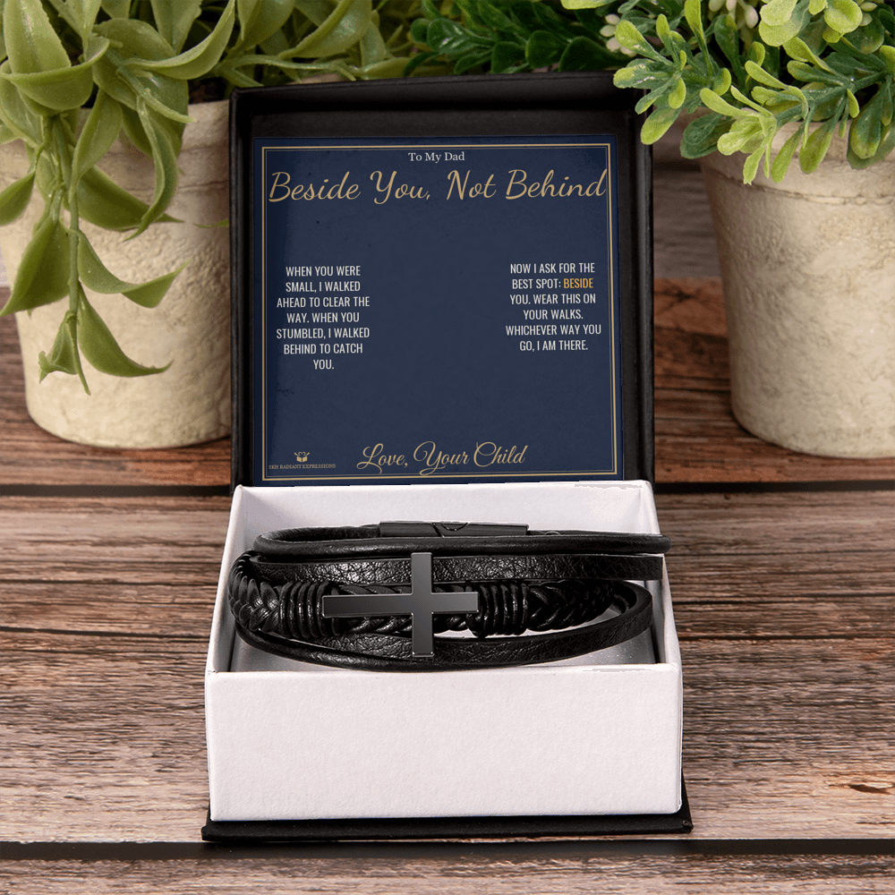 Beside You, Not Behind - Men's Cross Bracelet for Dad