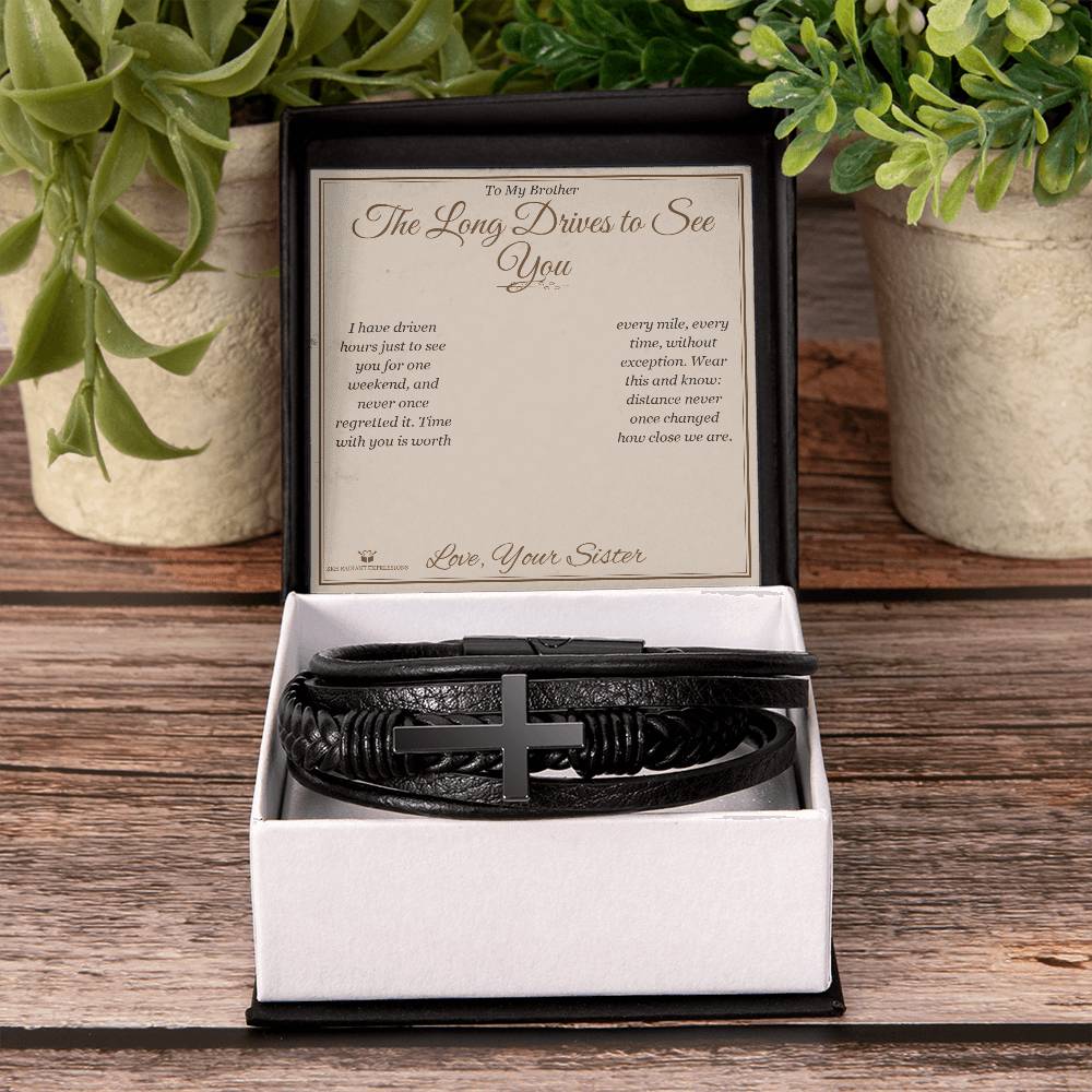 The Long Drives to See You - Men's Cross Bracelet for Brother
