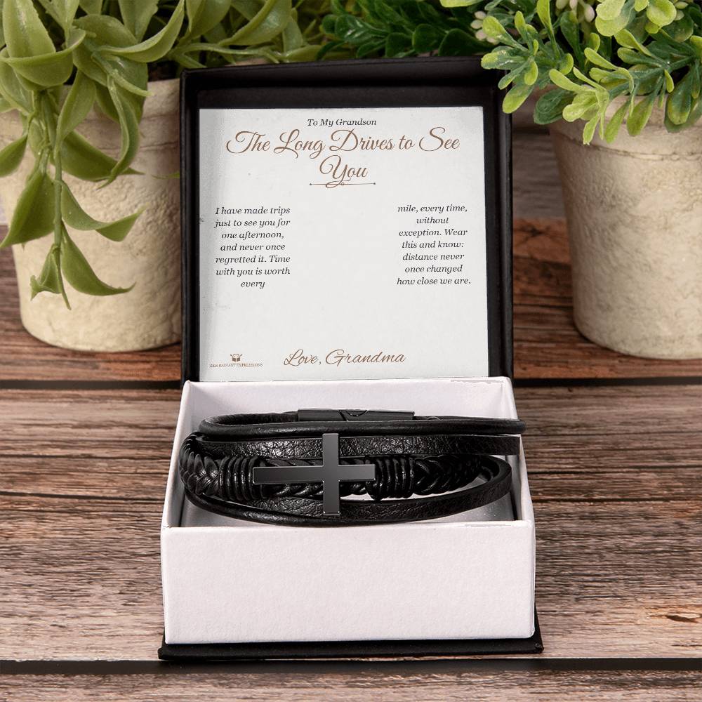 The Long Drives to See You - Men's Cross Bracelet for Grandson