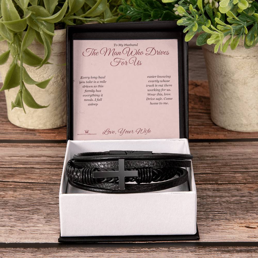 The Man Who Drives For Us - Men's Cross Bracelet for Husband