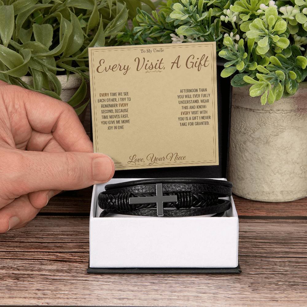 Every Visit, A Gift - Men's Cross Bracelet for Uncle