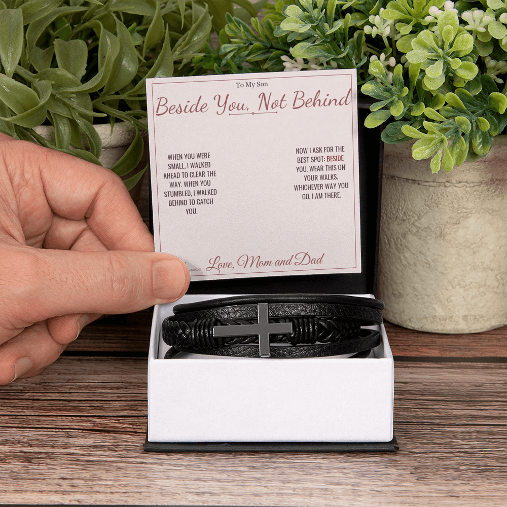 Beside You, Not Behind - Men's Cross Bracelet for Son