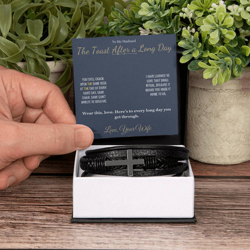 The Toast After a Long Day - Men's Cross Bracelet for Husband
