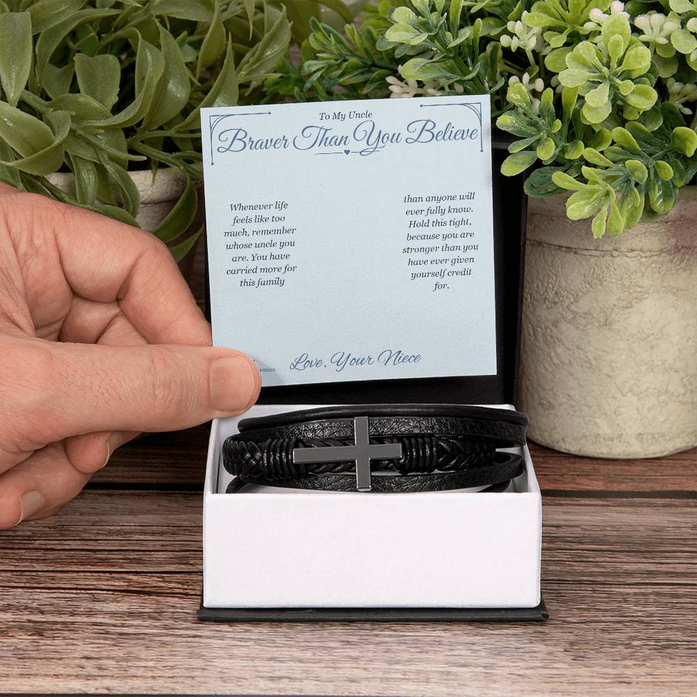 Braver Than You Believe - Men's Cross Bracelet for Uncle