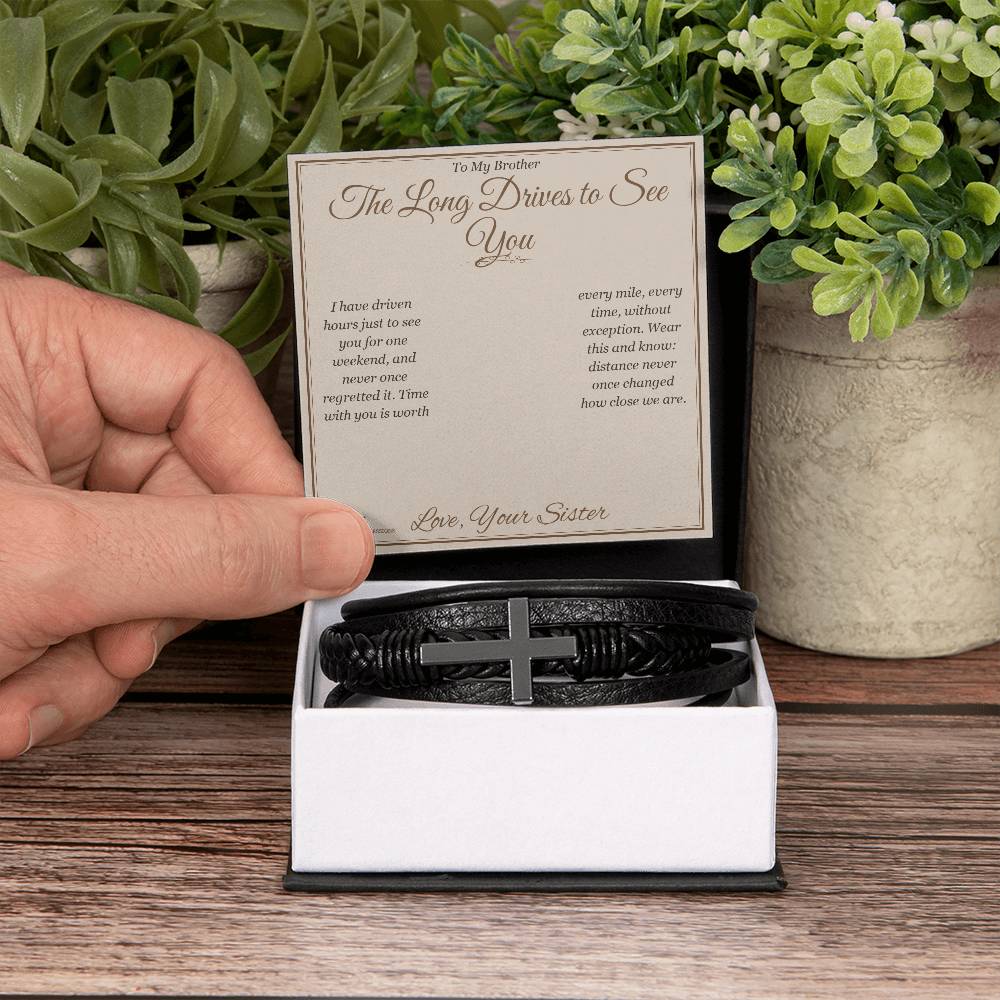 The Long Drives to See You - Men's Cross Bracelet for Brother