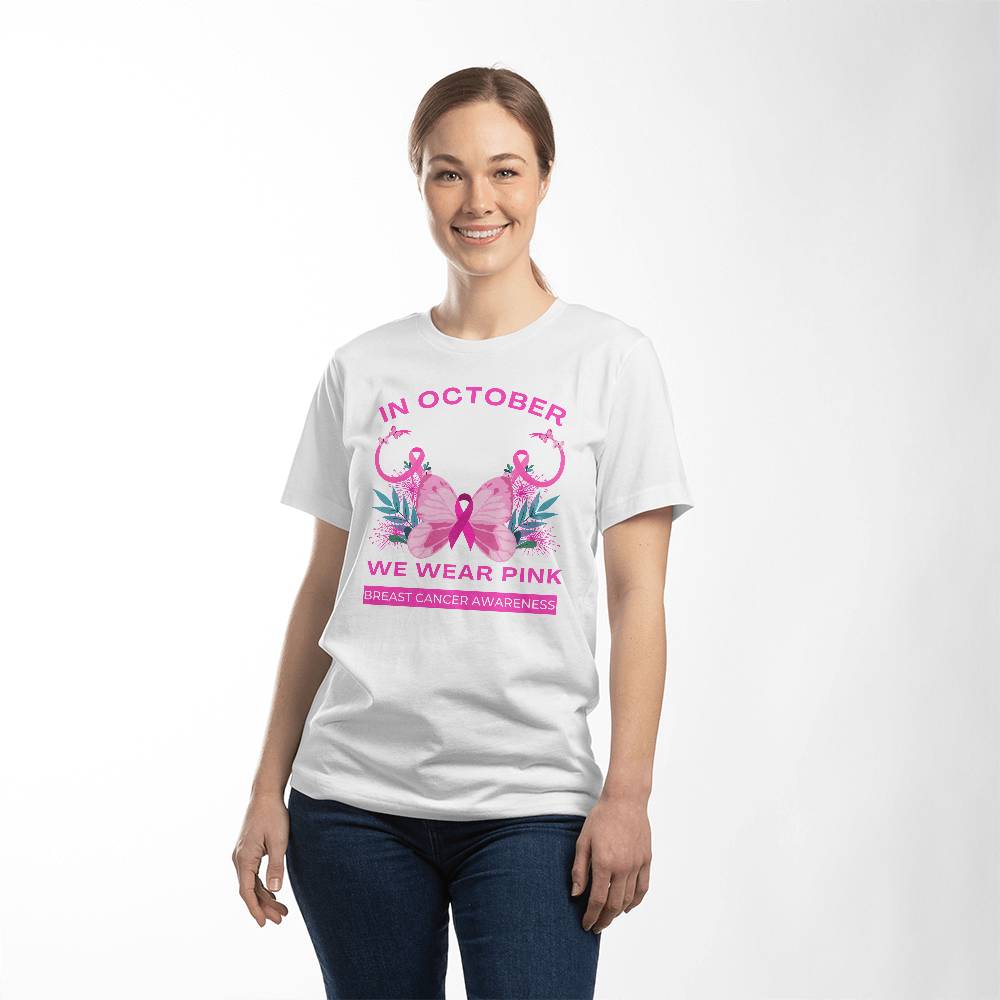 🔥 Buy 3 Get 10% Off 🔥 Women's "In October We Wear Pink" Breast Cancer Awareness T-shirt – Show Your Support in Style!