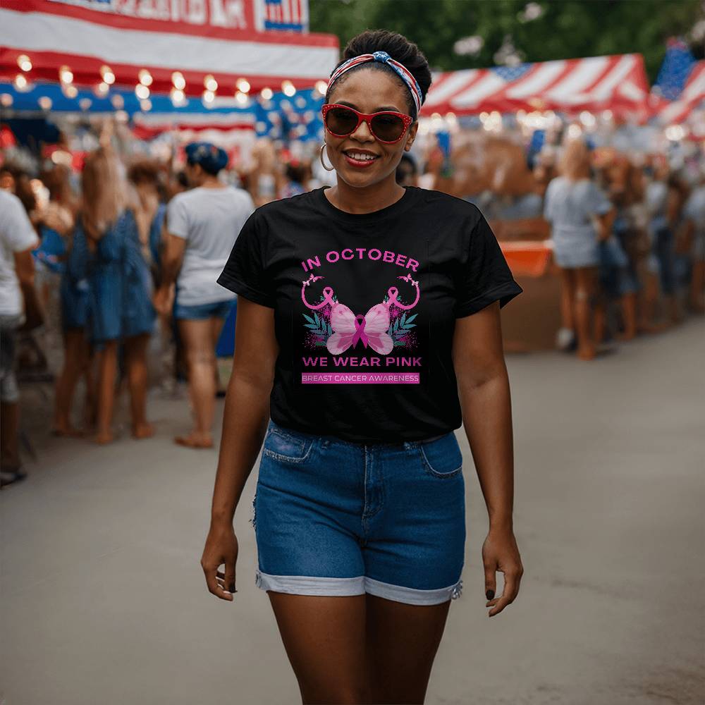 🔥 Buy 3 Get 10% Off 🔥 Women's "In October We Wear Pink" Breast Cancer Awareness T-shirt – Show Your Support in Style!