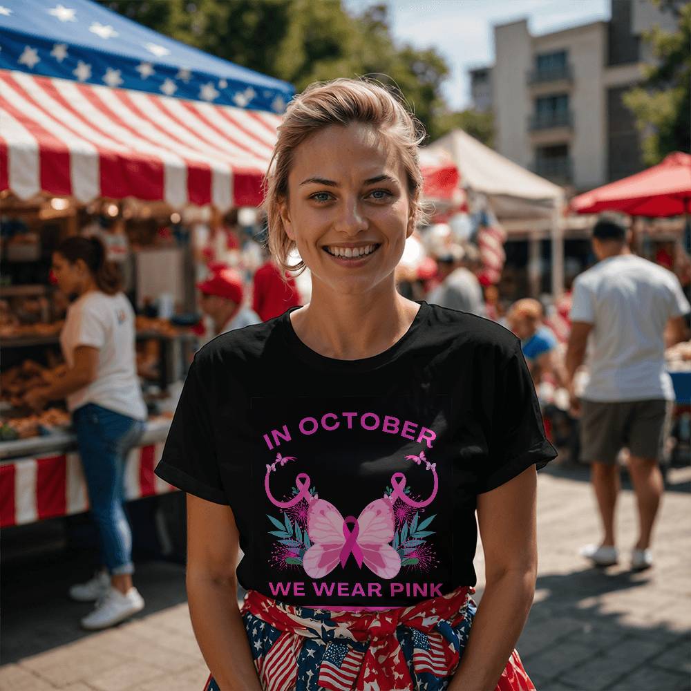 🔥 Buy 3 Get 10% Off 🔥 Women's "In October We Wear Pink" Breast Cancer Awareness T-shirt – Show Your Support in Style!