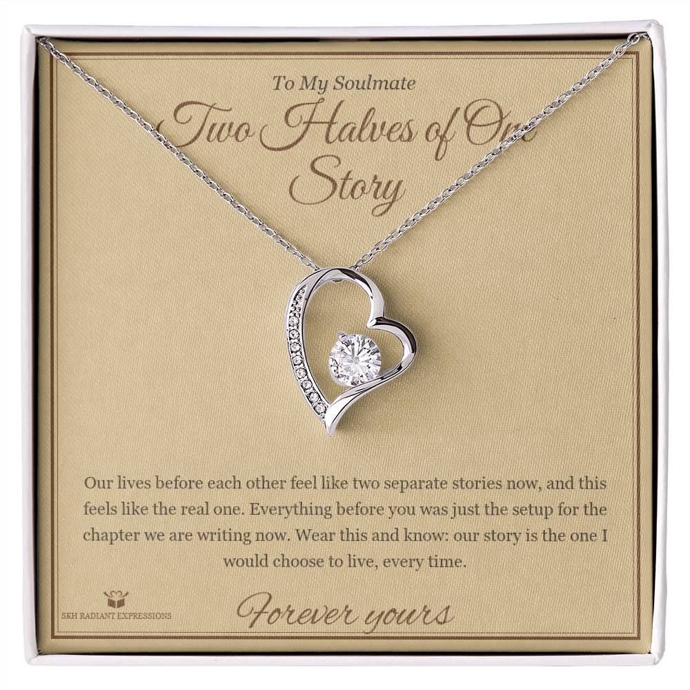 Two Halves of One Story - Forever Love Necklace with Red Rose Box for Soulmate
