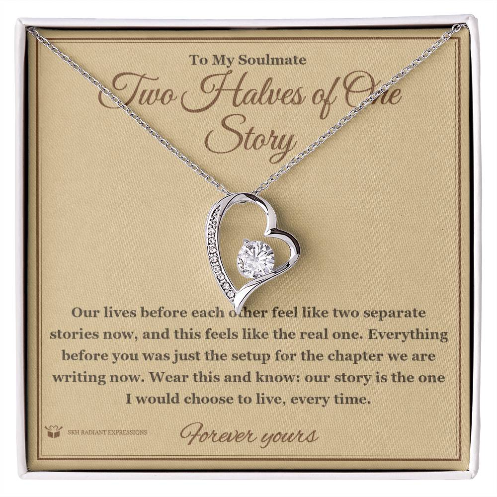 Two Halves of One Story - Forever Love Necklace with Red Rose Box for Soulmate