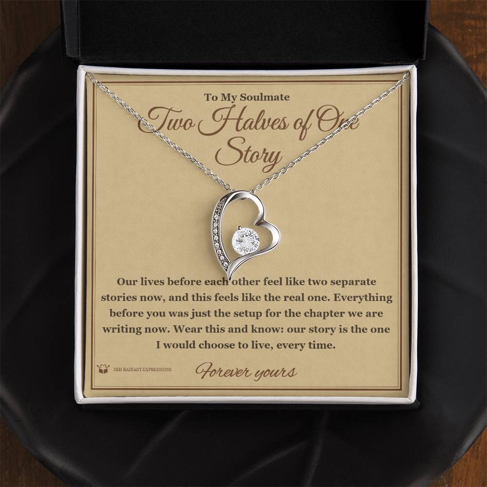 Two Halves of One Story - Forever Love Necklace with Red Rose Box for Soulmate