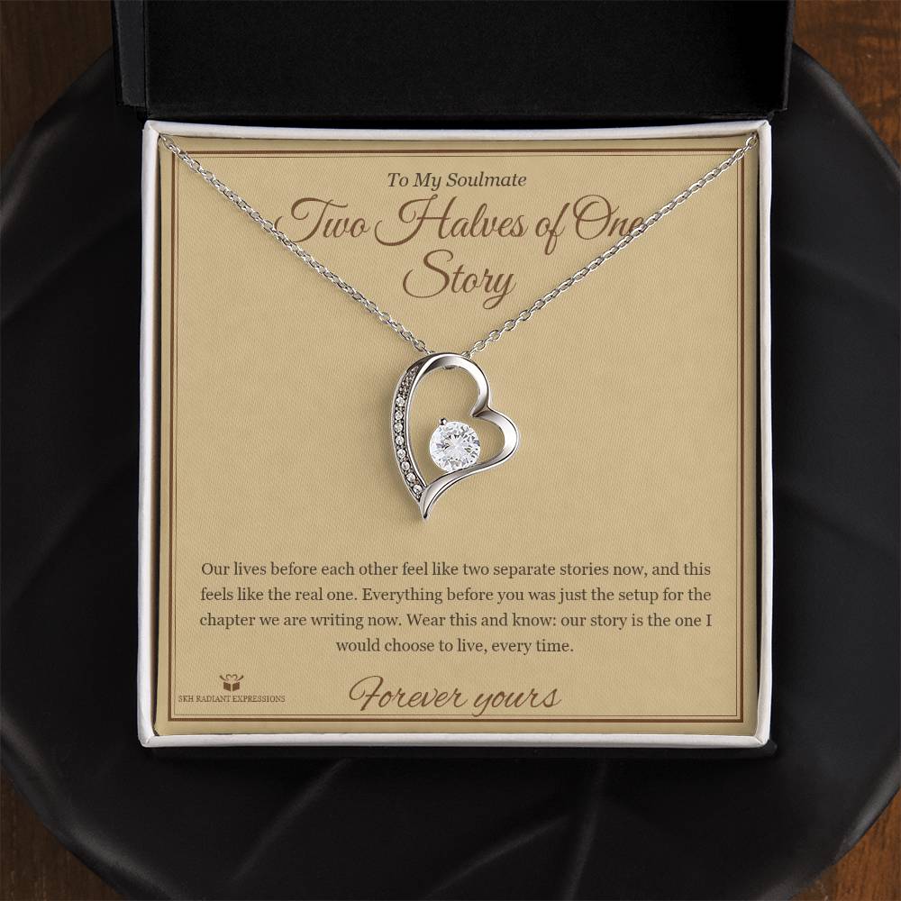 Two Halves of One Story - Forever Love Necklace with Red Rose Box for Soulmate