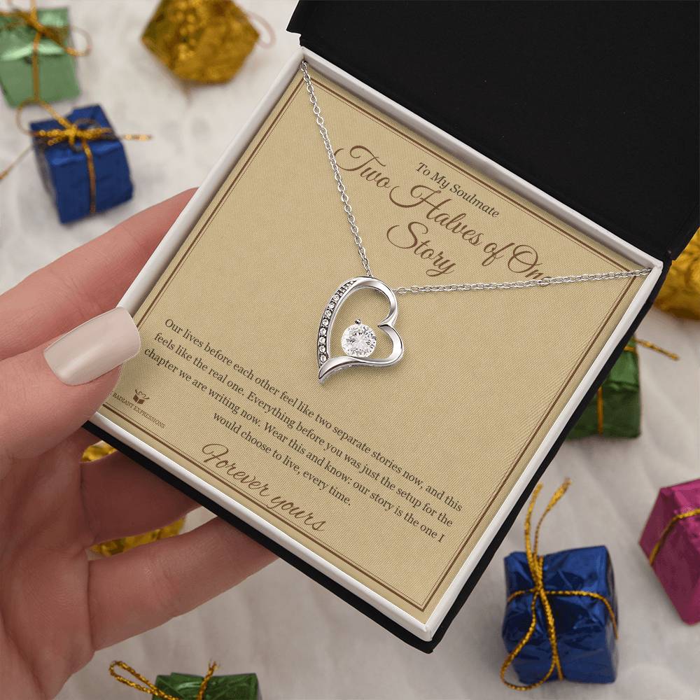 Two Halves of One Story - Forever Love Necklace with Red Rose Box for Soulmate