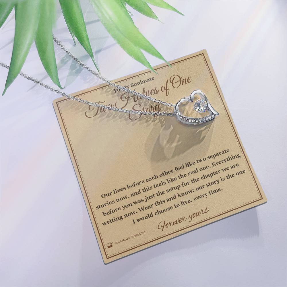 Two Halves of One Story - Forever Love Necklace with Red Rose Box for Soulmate