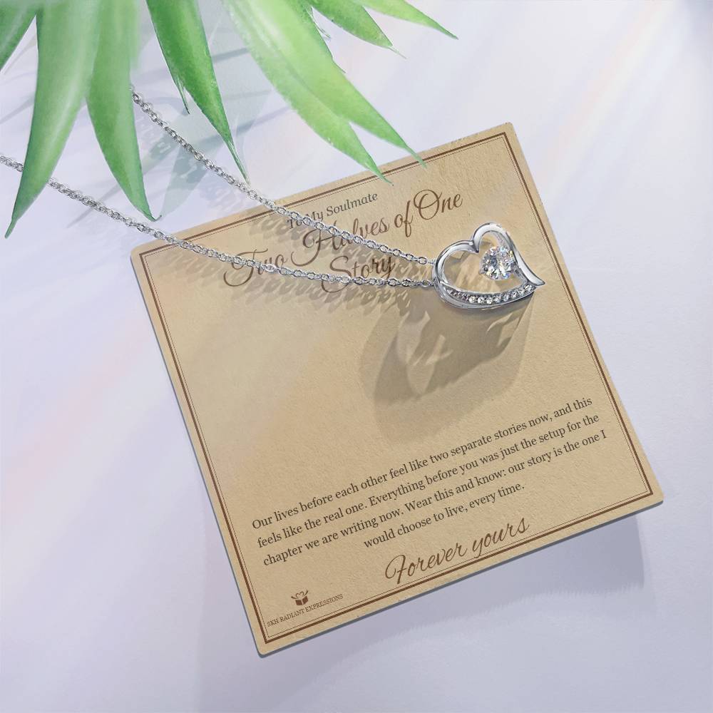 Two Halves of One Story - Forever Love Necklace with Red Rose Box for Soulmate