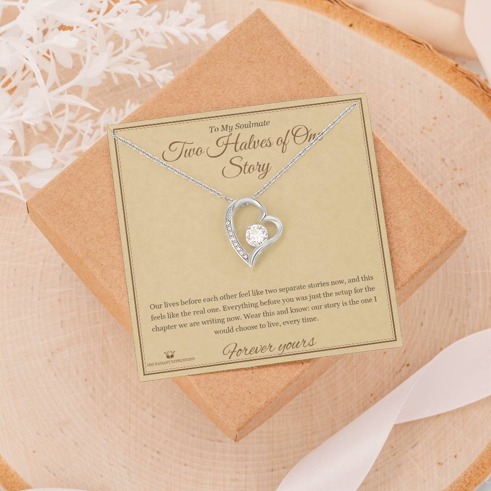 Two Halves of One Story - Forever Love Necklace with Red Rose Box for Soulmate